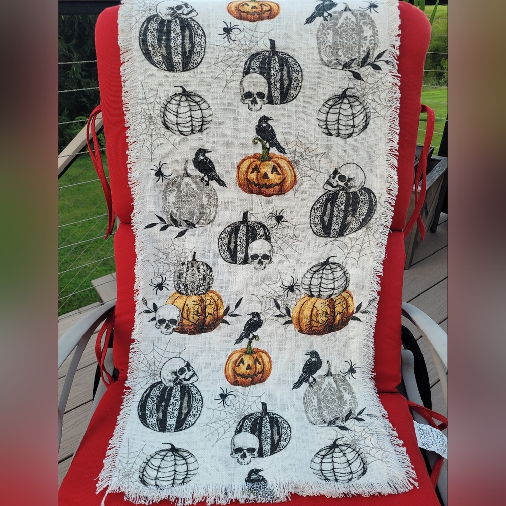 Tahari Halloween Table Runner with Pumpkin and Crow Design